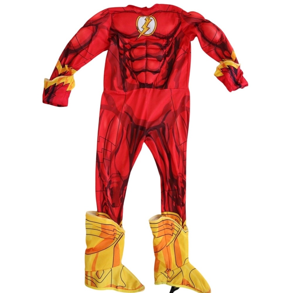DC Comics The Flash Muscle Chest Costume Kids Red Yellow Jumpsuit Mask Belt